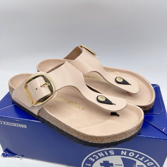 Birkenstock Gizeh Big Buckle Natural Leather Patent High Shine Light Rose EU 36 - Picture 1 of 12